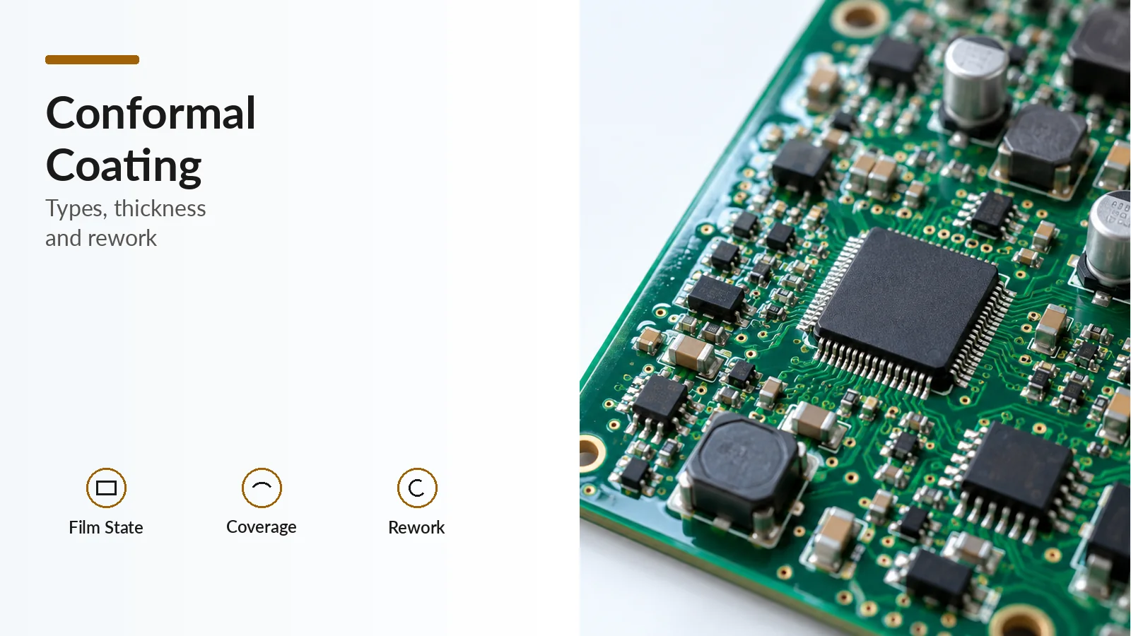 Populated printed circuit board beside empty space for the coating decision.